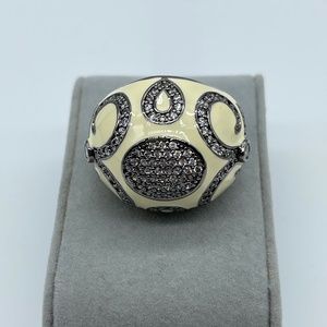 Enamel and Gunmetal Crystal Statement Dome Ring Size 8